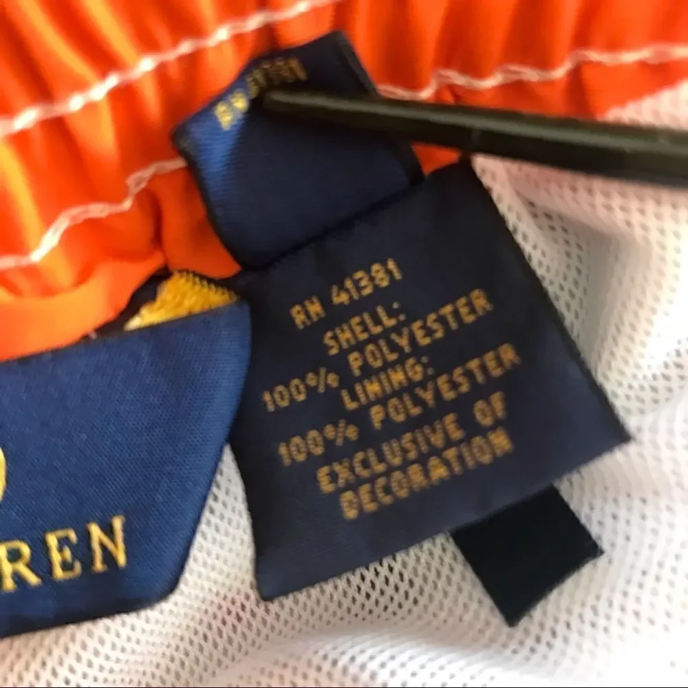 Polo Ralph Lauren Teal and Orange Hibiscus Tropical Print Swim Trunks